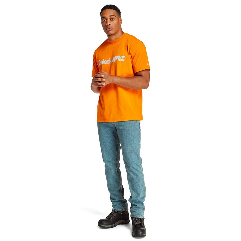 Timberland Mens T-Shirts PRO® Short Sleeve Base Plate Wicking Logo - Orange - India CU1374295